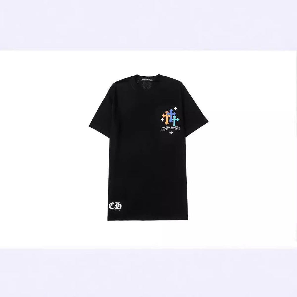 CHH Chrome Heart T Shirts Croix Cross Color Leather Printed Short Sleeve T-Shirt